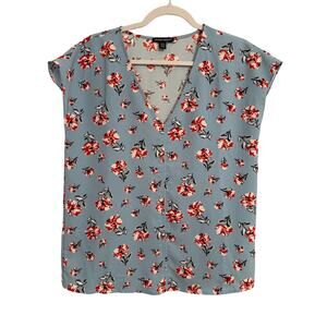 Hilary Radley Women's S Boho Chic Floral Oversized Dolman Boxy V Neck Blouse